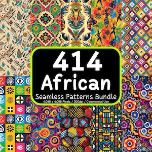 Pacchetto di 414 motivi africani senza soluzione di continuità, sfondo boho, stampe tribali, texture geometriche, album di ritagli stampabile, 300 dpi, uso commerciale