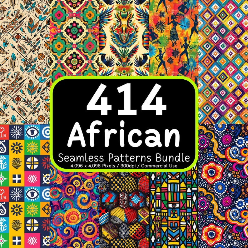 414 African Seamless Patterns Bundle, Boho Background, Tribal Prints, Geometric Textures, Printable Scrapbook, 300dpi, Commercial Use image 1