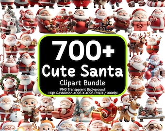 700+ Cute Santa Clipart Bundle, 3D Funny Christmas PNGs, Holiday Sublimation Designs, Commercial Use