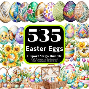 535 Easter Eggs Clipart Mega Bundle, Watercolor Easter Eggs, Easter Eggs Clipart, Easter PNG, Easter Printables, Clipart Bundle, 4K High-Res