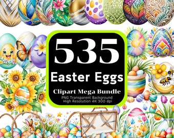 Mega Bundle de 535 oeufs de Pâques, oeufs de Pâques aquarelle, clipart oeufs de Pâques, Pâques PNG, imprimables Pâques, ensemble de cliparts, 4K haute résolution