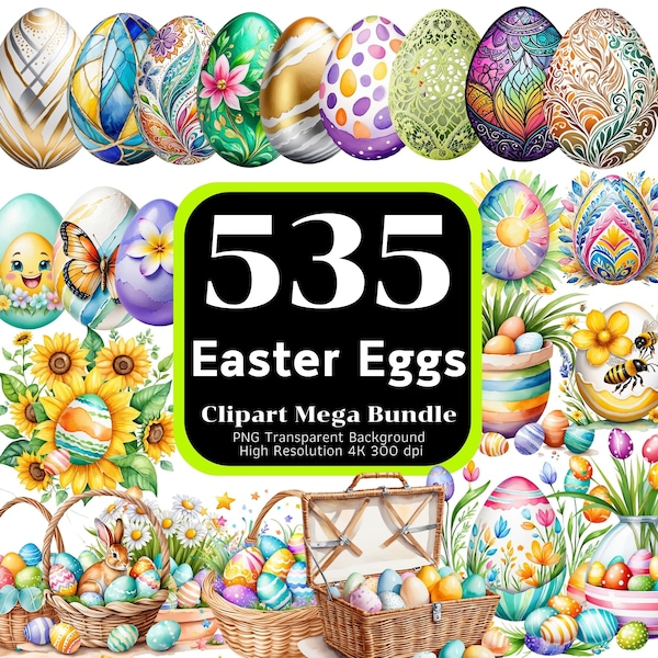 535 Easter Eggs Clipart Mega Bundle, Watercolor Easter Eggs, Easter Eggs Clipart, Easter PNG, Easter Printables, Clipart Bundle, 4K High-Res