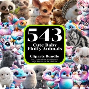Lot de 543 bébés animaux moelleux mignons, bébé animal mignon, bébés animaux PNG, sublimation animaux, cliparts animaux, 4K haute résolution, usage Commercial