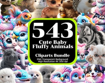 543 Cute Baby Fluffy Animals Bundle, Cute Baby Animal, Baby Animals PNG, Sublimation Animals, Animal Clipart, 4K High-Res, Commercial Use
