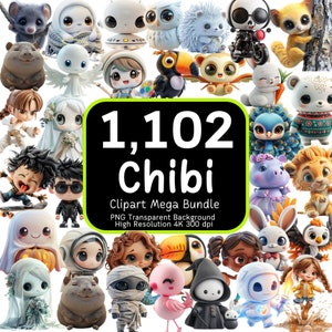 1.102 Chibi Clipart Mega Bundle, Chibi PNG, Kawaii PNG, Niedliche Clipart, Niedliche Tiere, Niedliche Kinder, Chibi Robo, Clipart Bundle, 4K hochauflösend