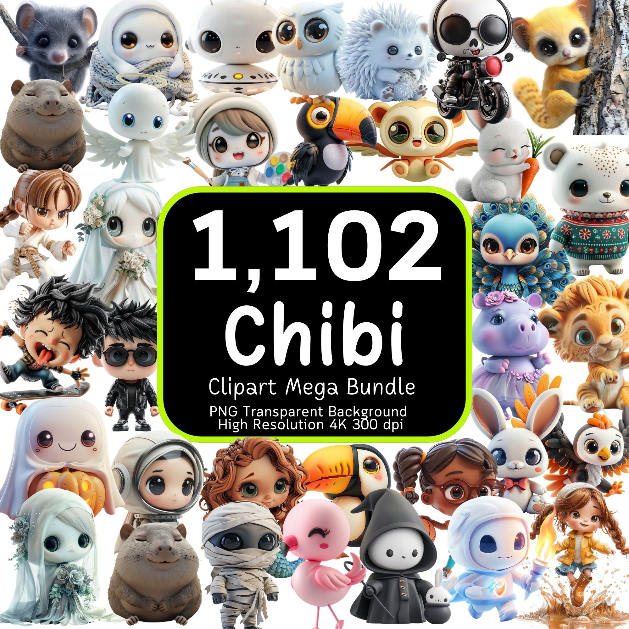 1,102 Chibi Clipart Mega Bundle, Chibi PNG, Kawaii PNG, Cute Clipart, Cute Animals, Cute Kids, Chibi Robo, Clipart Bundle,4K High-Resolution
