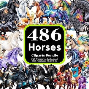 486 Pferde Cliparts Bundle, Pferde Aquarell, süße Pferde, Blumen Pferd Clip Art, Fantasy Pferd, Clipart Bundle, 4K High-Res, kommerzielle Nutzung