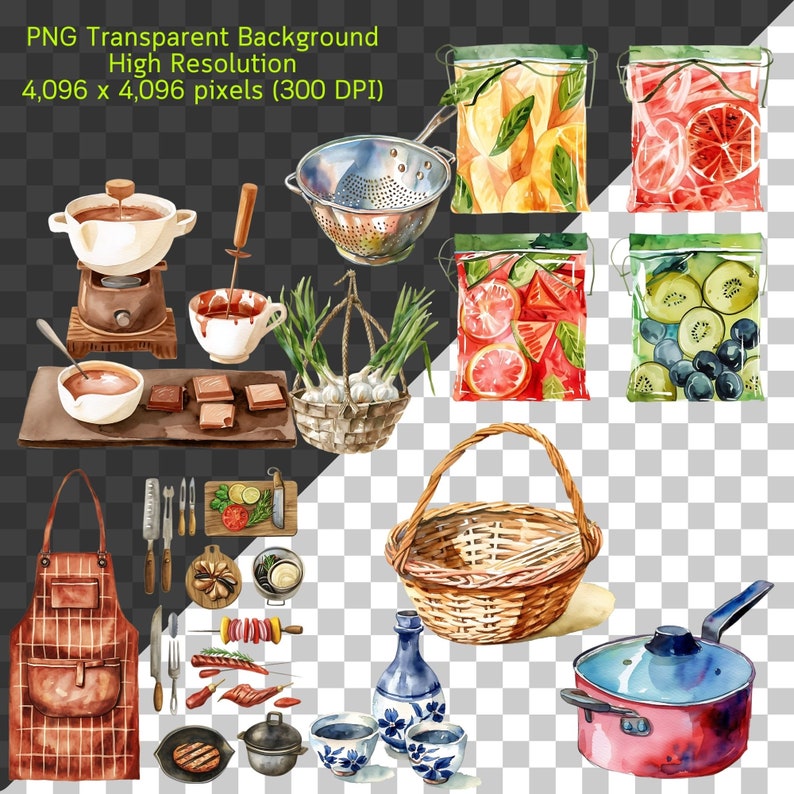 2,120 Watercolor Kitchen Clipart Mega Bundle, Cooking Clipart, Kitchen PNG Bundle, Kitchen Tools, 4K High-Resolution, Commercial Use image 2