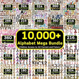 Mais de 10.000 alfabetos e números Mega Bundle - Todos os conjuntos passados e futuros, acesso vitalício, pacote de alfabeto, Mega Bundle PNG, uso comercial