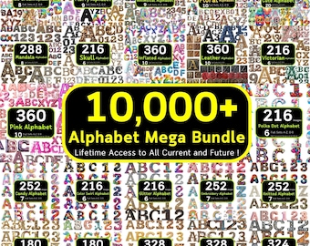 10,000+ Alphabet & Numbers: Mega Bundle, PNG Clipart, Lifetime Access, Digital Download (300dpi, Commercial Use)