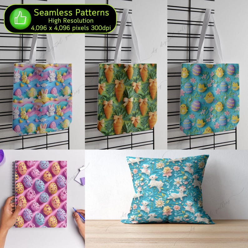 300 Cute Easter 3D Seamless Patterns Bundle, Easter Egg Background ...