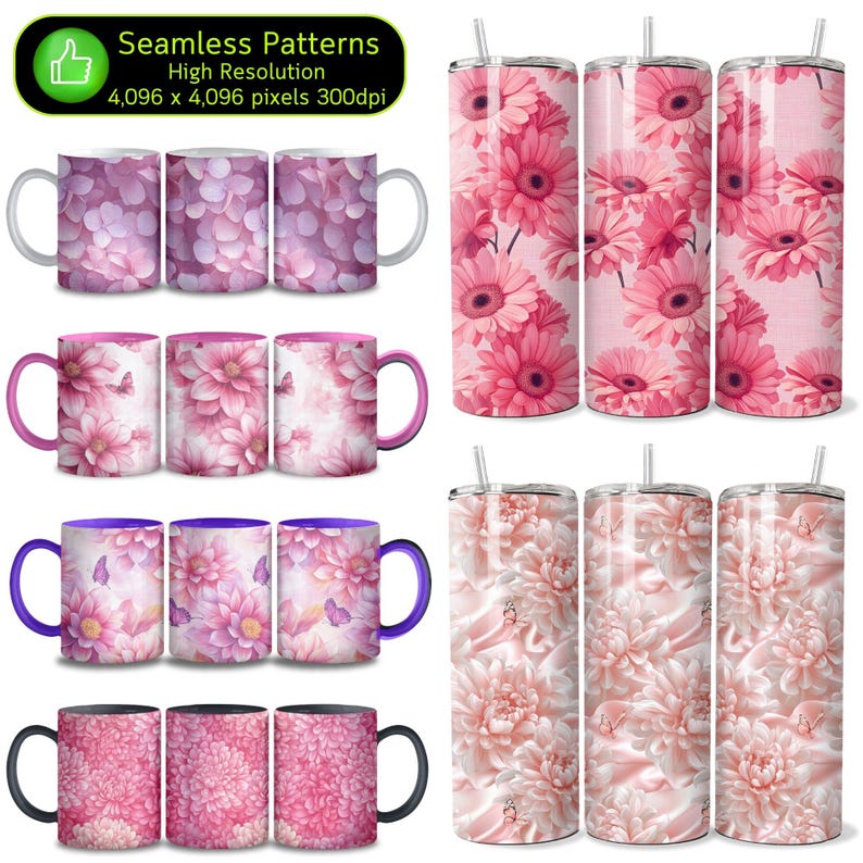 400+ Pink Floral Seamless Patterns Bundle, Pink Flower Design, Floral ...