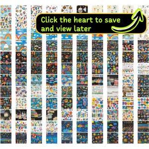 May include: A digital collage of 48 different colorful patterns. Each pattern is a repeating design of various hand-drawn images, including rainbows, stars, hearts, butterflies, and more. The patterns are arranged in a grid format.