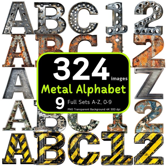 324 Metal Alphabet Bundle, Metal PNG, Metallic Letters, Metal Alphabet letters, Alphabet Numbers, Alphabet Sublimation, Alphabet Bundle