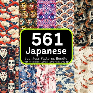 561 Japanische Nahtlose Muster Bündel, Japanisches Musterpapier, Wellenmuster, Japanische Kunst, Asiatisches Muster, Digitales Papier, Nahtloses Bündel