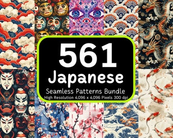 561 Japanese Seamless Patterns Bundle, Japanese Pattern Paper, Wave Pattern, Japanese Art, Asian Pattern,Digital Paper Pack, Seamless Bundle