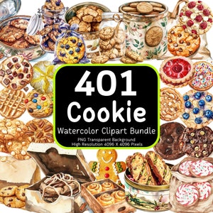 401 Cookie Clipart Bundle, Aquarell Kekse, Cookie PNG, Süße Clipart, Backen Clipart, Clipart Bundle, PNG mit hoher Auflösung, kommerzielle Nutzung