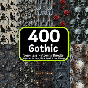 Lot de 400 motifs gothiques sans couture, motifs obsédants, têtes de mort, graphiques gothiques, lot sans couture, paquet de papier numérique, usage commercial