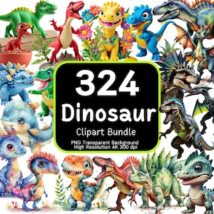324 Dinosaurier Clipart Bundle, Dinosaurier Aquarell, Cartoon Dinosaurier, Dinosaurier PNG, niedlicher Dinosaurier, Baby Dinosaurier, Clipart Bundle, 4K High-Res