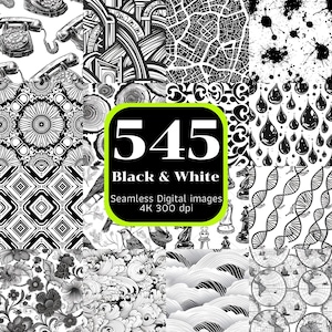 545 carte digitali senza soluzione di continuità in bianco e nero, modelli senza soluzione di continuità, stampabili senza soluzione di continuità, 4K ad alta risoluzione, uso commerciale