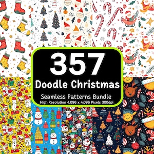 357 Gekritzel-Weihnachts-nahtlose Muster-Bündel, niedliches Weihnachtsnahtloses Muster, Weihnachts-Digital-Papier-nahtlos, nahtloses Bündel, 300dpi