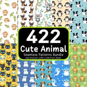 422 Cute Animal Seamless Patterns Bundle, Cartoon Backgrounds for Kids, Baby Animal Patterns, Cute Seamless Papers, Commercial Use, 300dpi