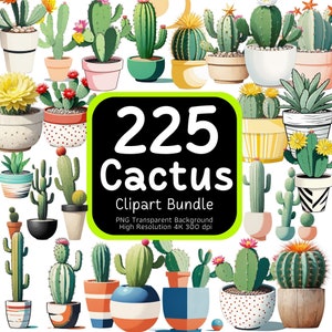 Bundle de 225 cliparts cactus, cactus PNG, Clipart floral, clipart cactus, haute résolution 4K, usage Commercial