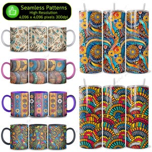 414 African Seamless Patterns Bundle, Boho Background, Tribal Prints, Geometric Textures, Printable Scrapbook, 300dpi, Commercial Use image 3