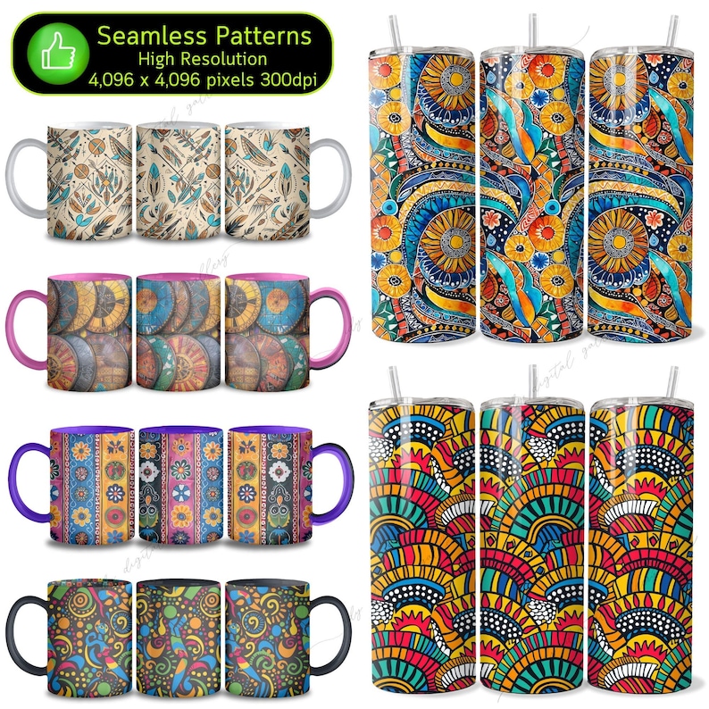 414 African Seamless Patterns Bundle, Boho Background, Tribal Prints, Geometric Textures, Printable Scrapbook, 300dpi, Commercial Use image 3