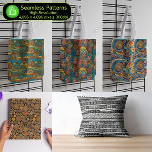 414 African Seamless Patterns Bundle, Boho Background, Tribal Prints, Geometric Textures, Printable Scrapbook, 300dpi, Commercial Use image 4