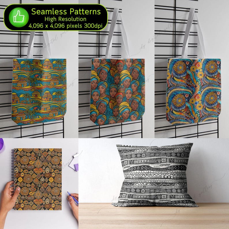 414 African Seamless Patterns Bundle, Boho Background, Tribal Prints, Geometric Textures, Printable Scrapbook, 300dpi, Commercial Use image 4