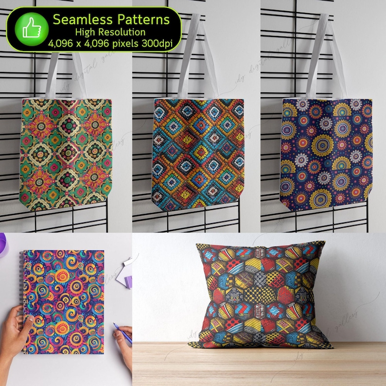 414 African Seamless Patterns Bundle, Boho Background, Tribal Prints, Geometric Textures, Printable Scrapbook, 300dpi, Commercial Use image 5
