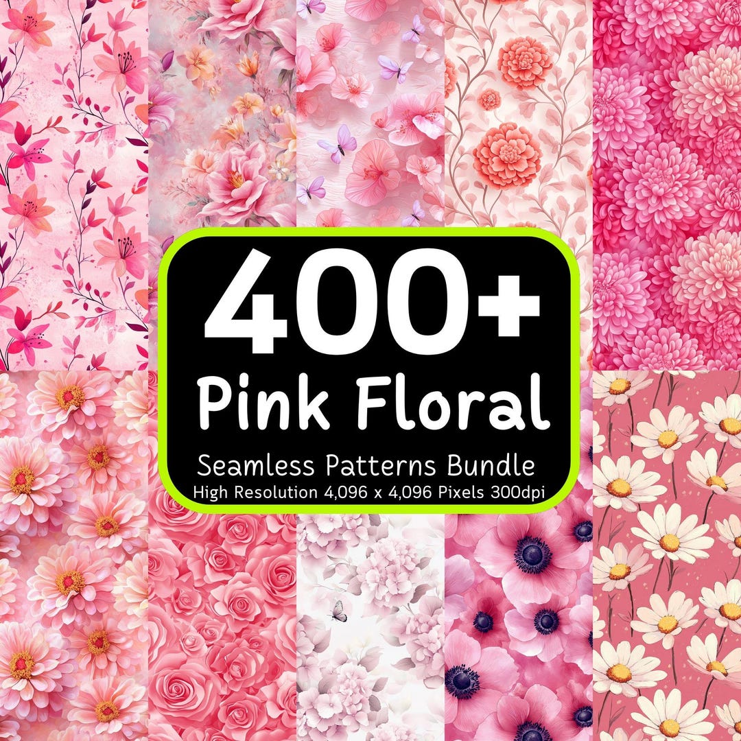400+ Pink Floral Seamless Patterns Bundle, Pink Flower Design, Floral ...