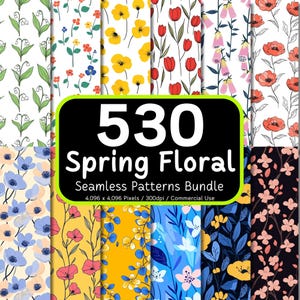 Lot de 530 motifs floraux printaniers sans couture, jolies fleurs en papier numérique, impressions botaniques, minimalisme floral sans couture, fleurs fraîches, 300 ppp