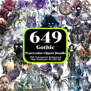 649 Gothic Watercolor Clipart Bundle, Gothic Graphics, Gothic Clipart, Junk Journal Page, High-Res 4K transparent background, Commercial Use