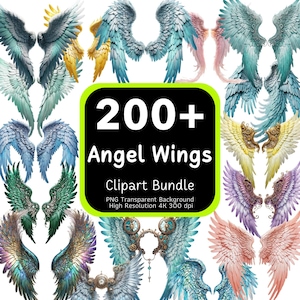 200+ Angel Wings Cliparts, Angel Wings PNG, Heaven Clipart, Watercolor Angel Wings, Fairy Wings, Halo Clipart, 4K High-Res, Commercial Use