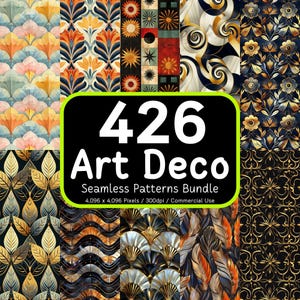 Lot de 426 motifs art déco sans couture, papier numérique glamour, arrière-plans noirs géométriques dorés glam vintage, 300 dpi, usage commercial