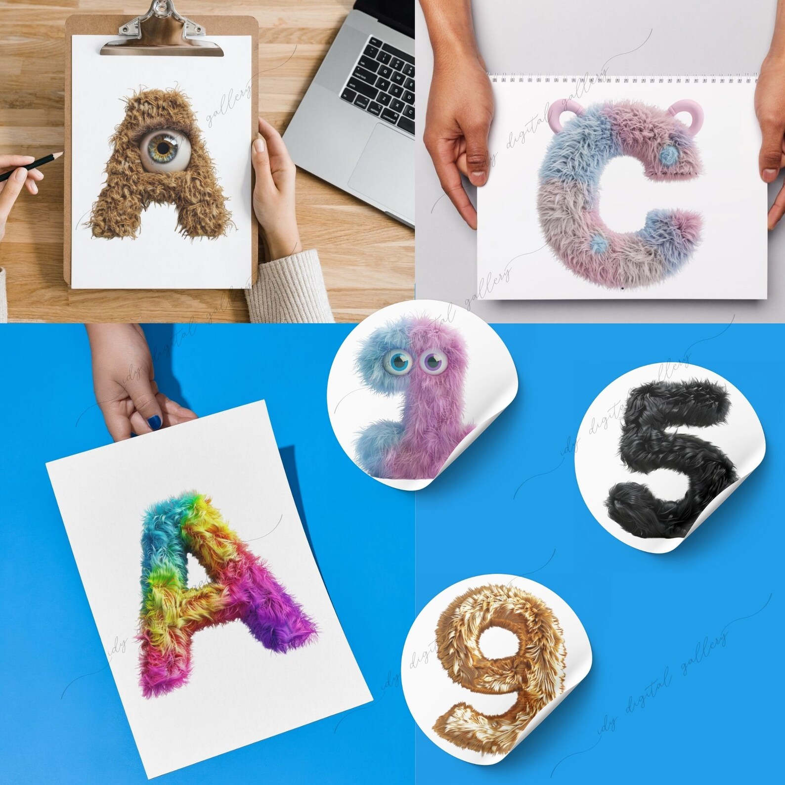 324 Fluffy Alphabet & Numbers Bundle, Fluffy PNG, Cute Alphabet ...
