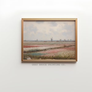 Printable Amsterdam Tulip Field Oil Painting, Vintage Cottage, Landscape, Impasto Oil Painting Printable, Home Gift, Instant Art Download