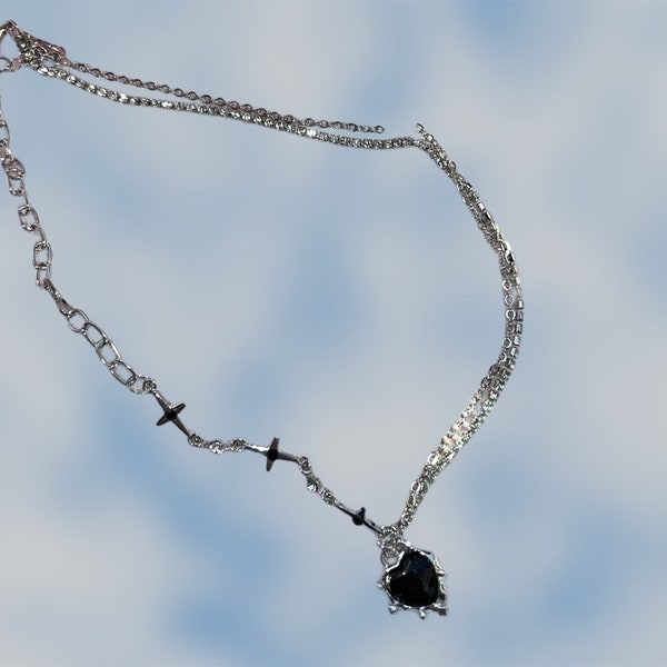 Necklace with black heart grunge y2k in silver
