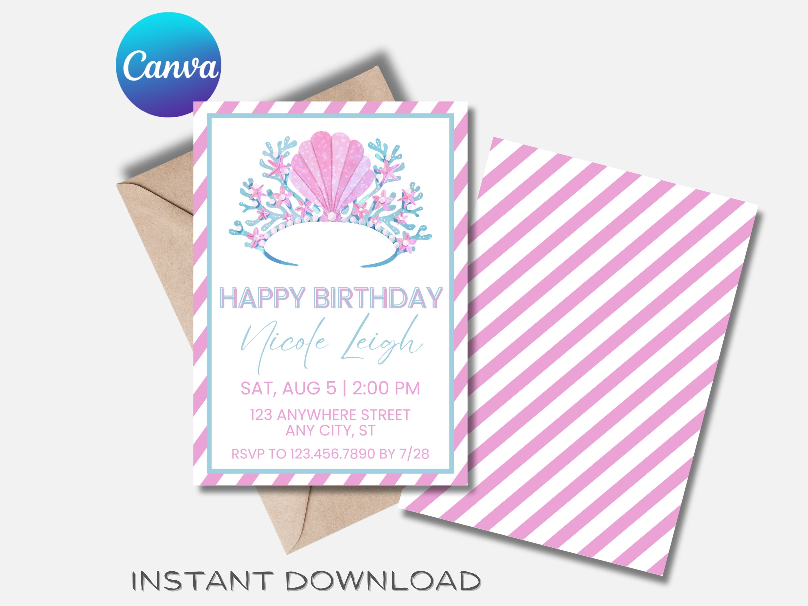 Mermaid Crown Birthday Party Invitation, Ocean Invitation, Pastel ...