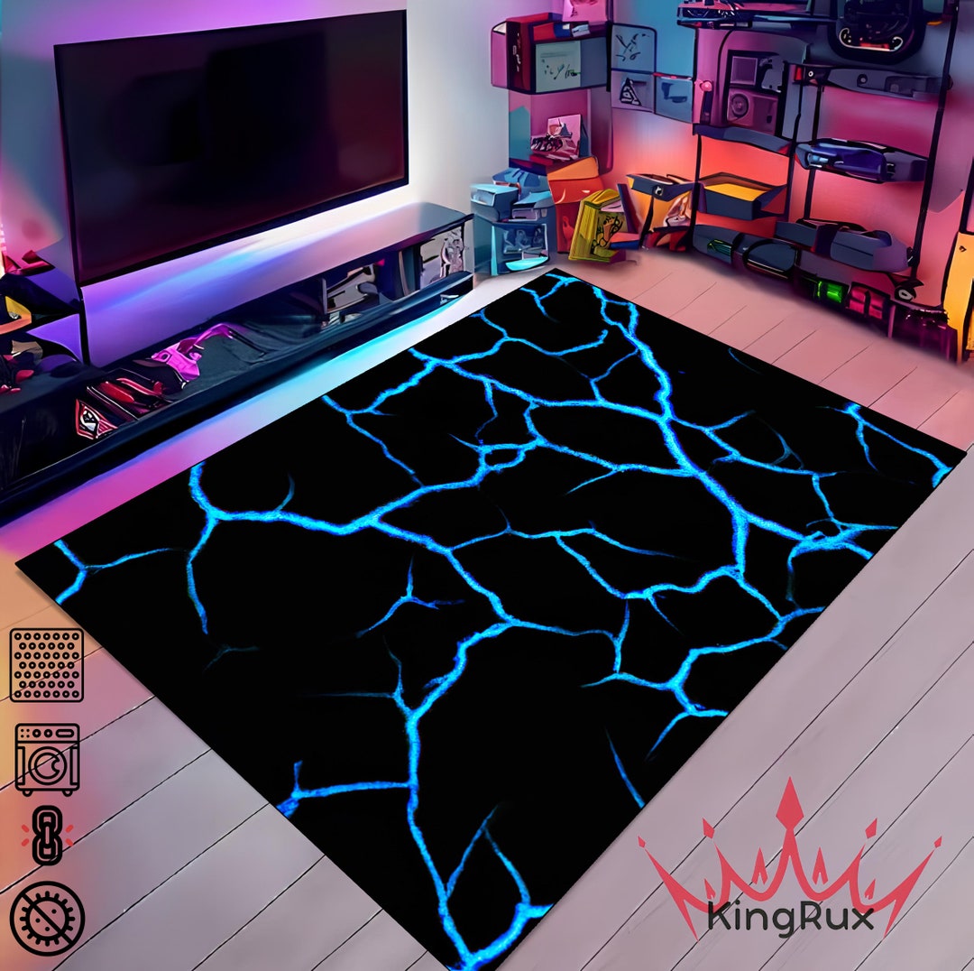 Blue Neon Crack, Gaming Rug, Gamer Rug, Game Room Rug, Gift for Gamer ...