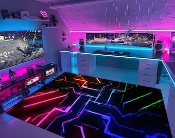Colorful Neon rug, Gaming Rug, Gamer Rug, Game Room Rug, Gift for gamer, Neon gamer rug, Neon rug, Gaming room decor, Player room rugs