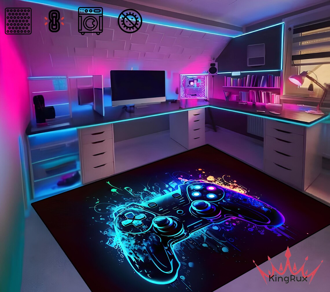 Gaming Rug Control Game Controller Rug, Gamer Rug, Joysticks Rug, Gaming Rug, Neon Game ...