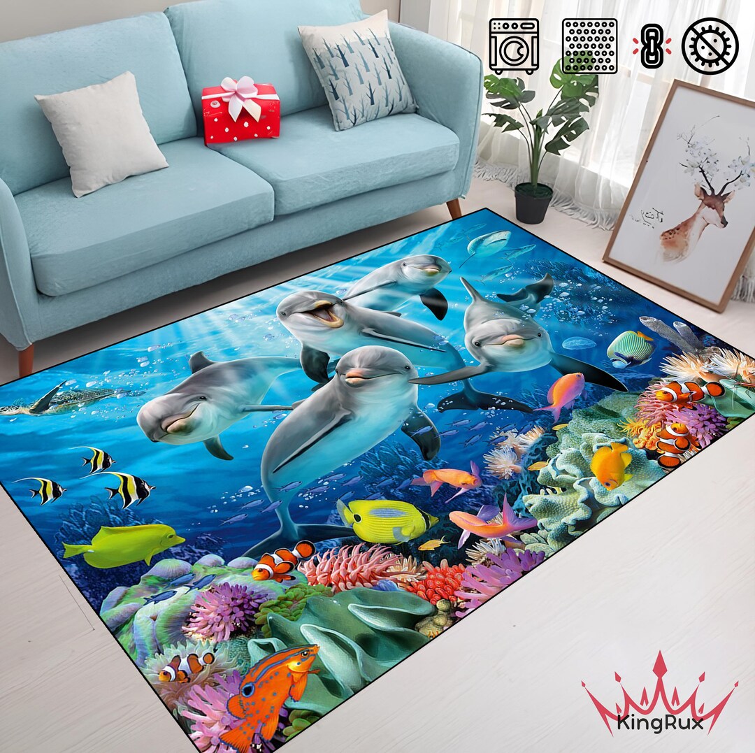 Dolphin Fishes Rug, Aquarium Fish Rug, Fish Design Rug, Fish Themed ...