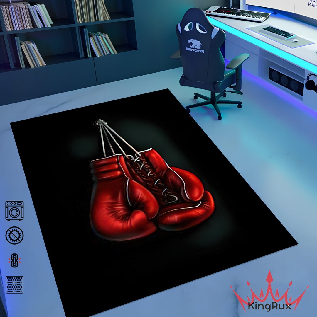 Red Boxing Gloves With Black Background, Red Boxing Gloves Design Rug