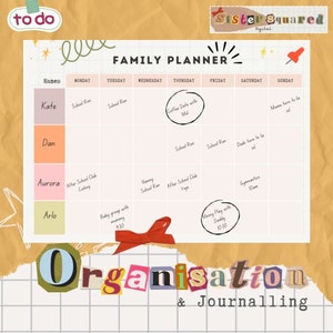 Downloadable Printable Family Weekly Planner | Organise Your Week | Shared Family Schedule