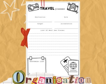Minimalistic Black And White Travel Planner Instant Download