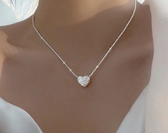 Sterling silver, Heart Necklace / gold necklace / 925 Sterling Silver / gold chain / valentines gift for her girlfriend for mum