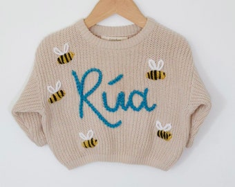 Personalised Knit Baby Sweater with bumble bees